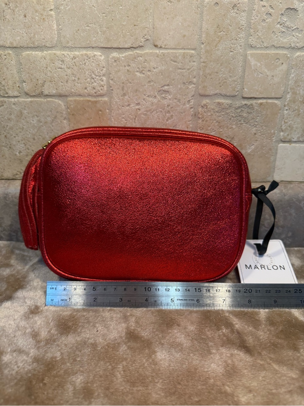 Marlon Made In Italy Red Metallic Crossbody Bag